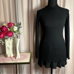 VINTAGE Forever 21 Black Ribbed Long Sleeve Hoodie Sweater Dress